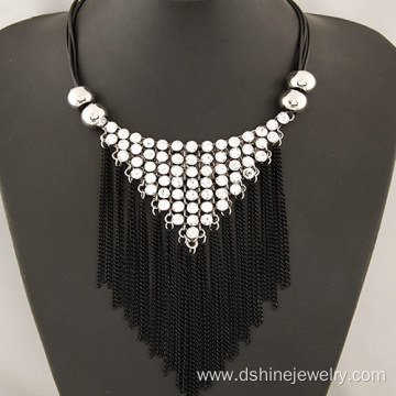 Rhinestone Triangle Necklace Statement Tassel Chain Necklace